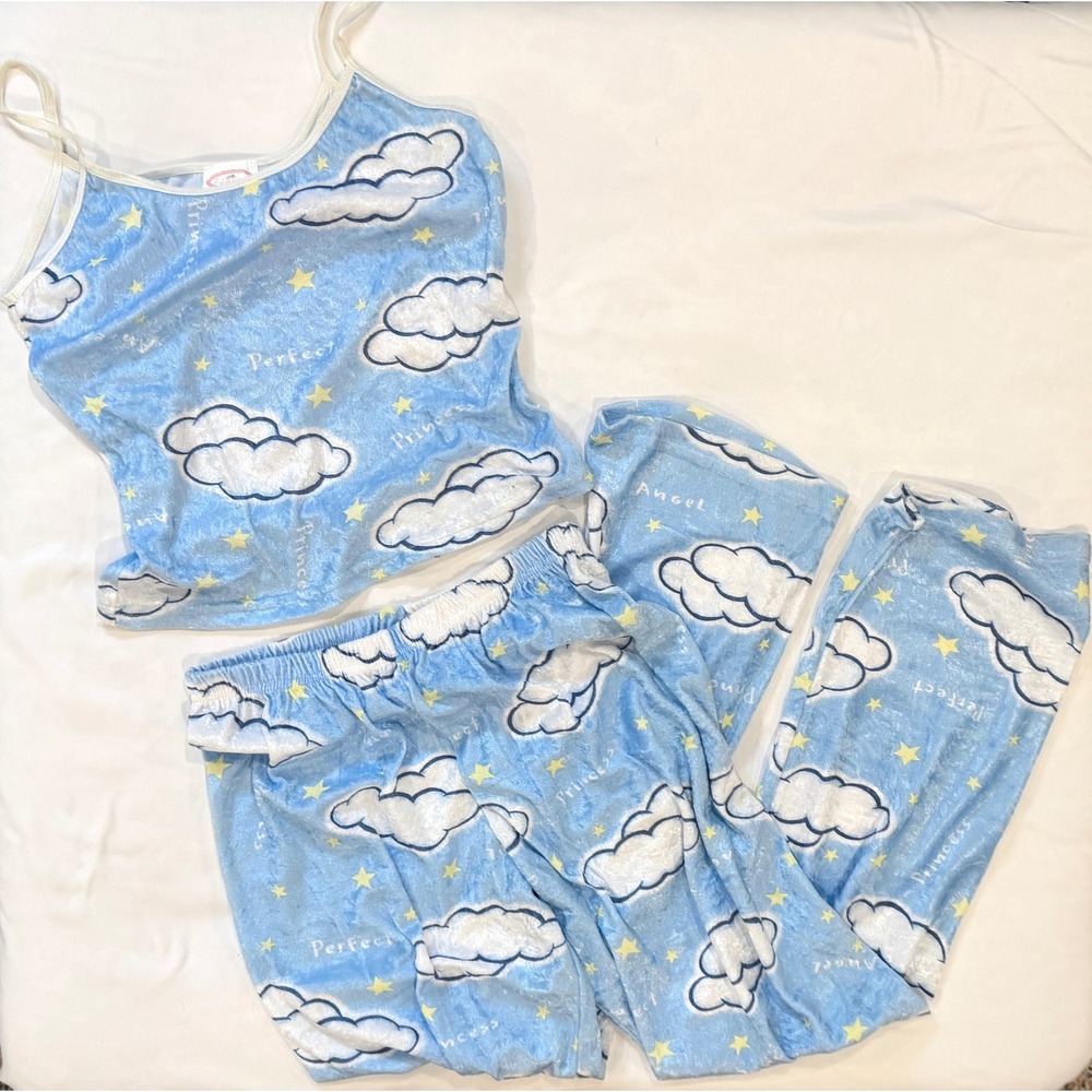 Vintage Y2K 2 Piece Cami + Pants Cloud PJ Set Soft Girl Sleepwear Lounge Large‎